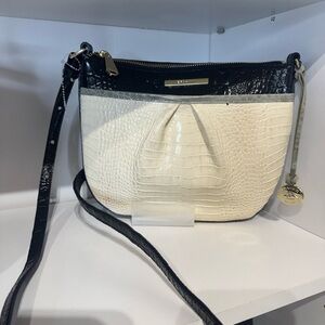 Brahmin Black and Cream Croc-Embossed Crossbody Bag
